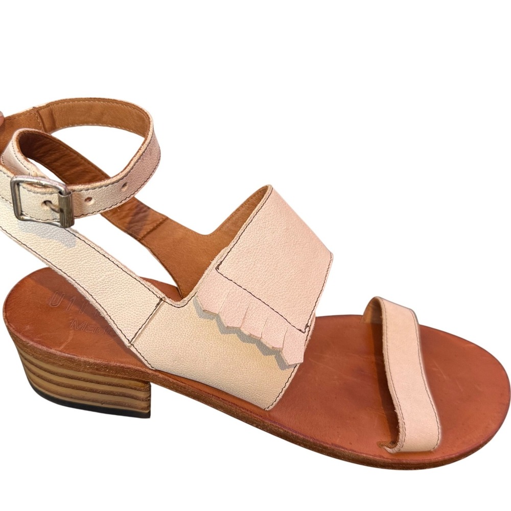 UIT Made in Italy White Leather Fringe Block Heel Sandals Size 39 US 8.5 BOHO